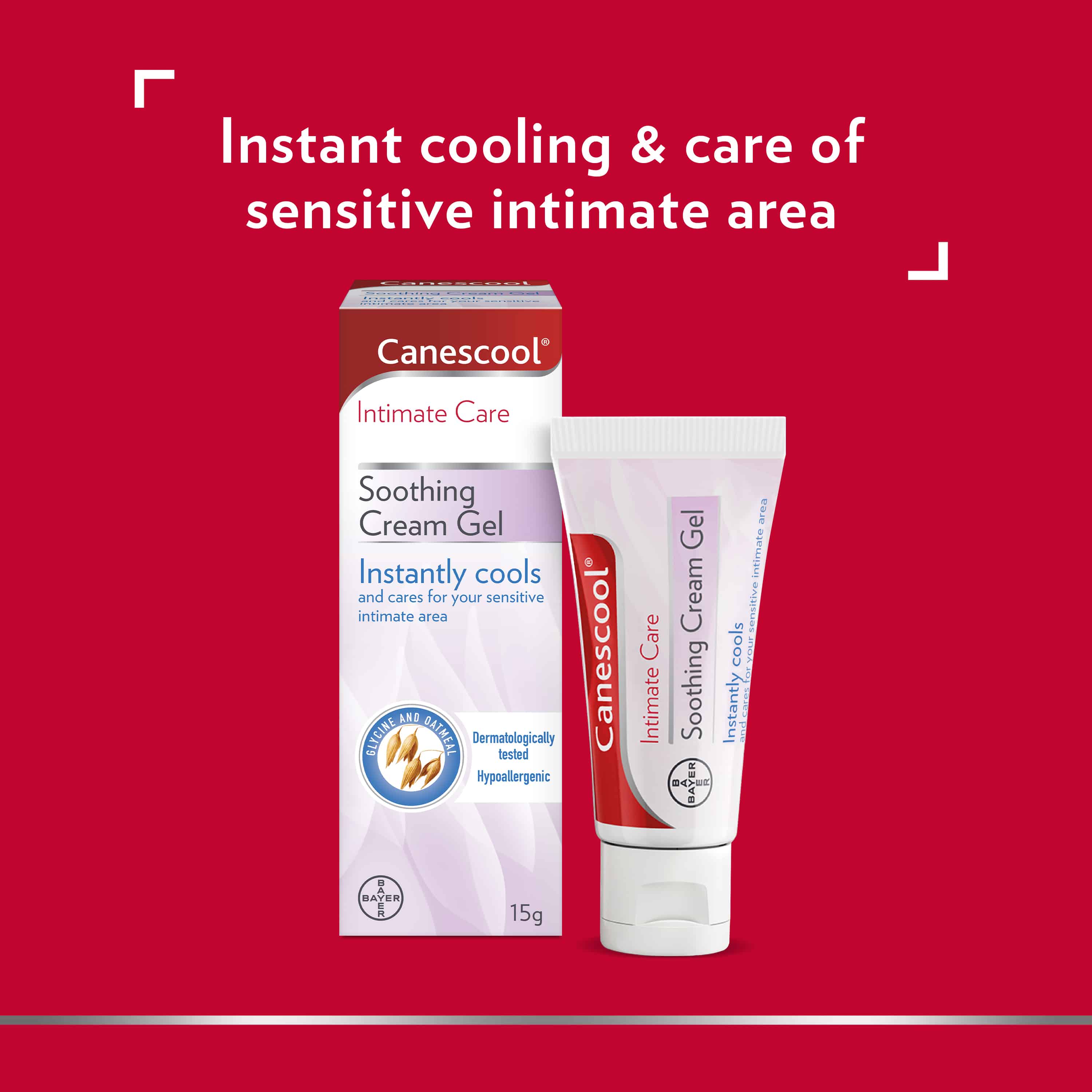 Canescool Soothing Cream Gel with the caption instant cooling & care of sensitive intimate area