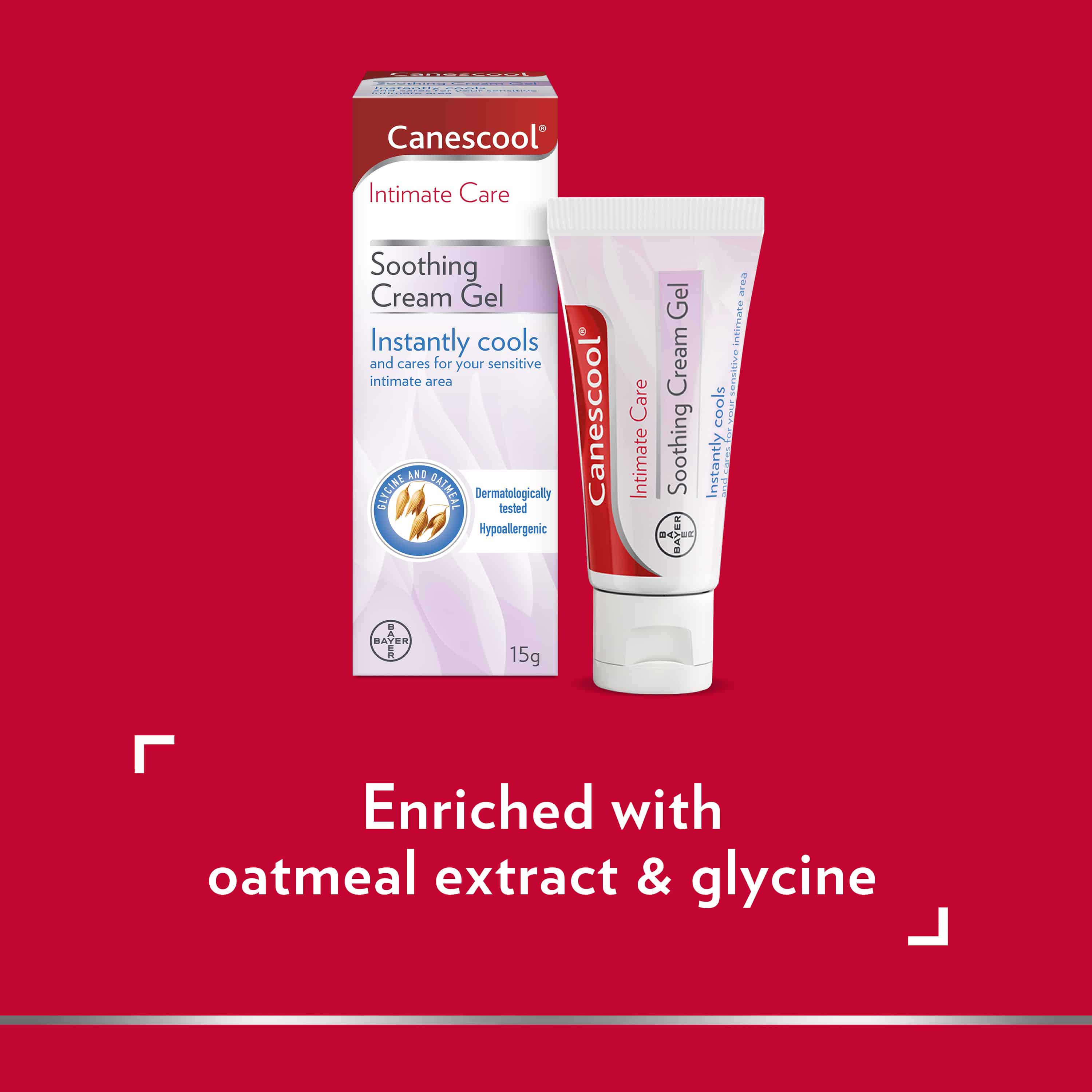 Canesten icon with the caption Enriched with oatmeal extract & glycine
