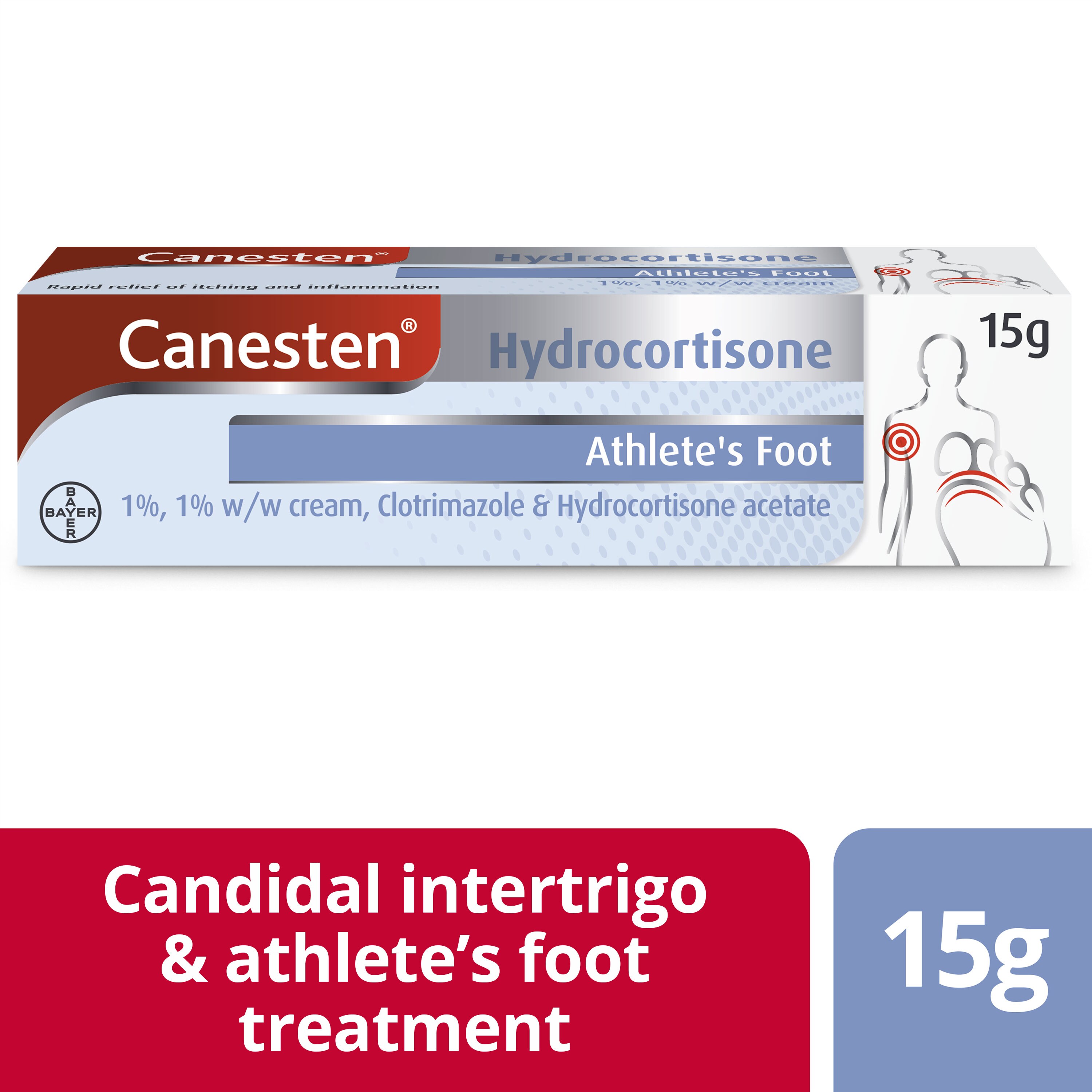 Canesten Hydrocortisone Athlete’s Foot Cream, athlete’s foot & candidal intertrigo treatment
